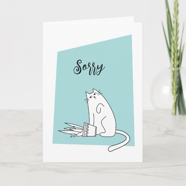 Sorry Apologize Regrets Cat Plant Greeting Card (Front)