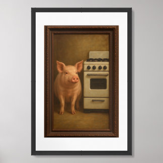 Sorry Bacon Whimsical Pig and Vintage Stove Poster