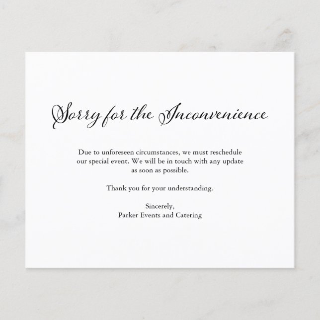 Sorry | BUDGET Elegant Cancelation Announcement (Front)