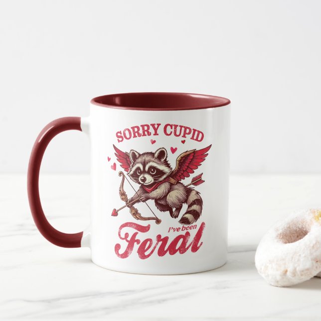 "Sorry Cupid I've Been Feral" Raccoon Mug (With Donut)