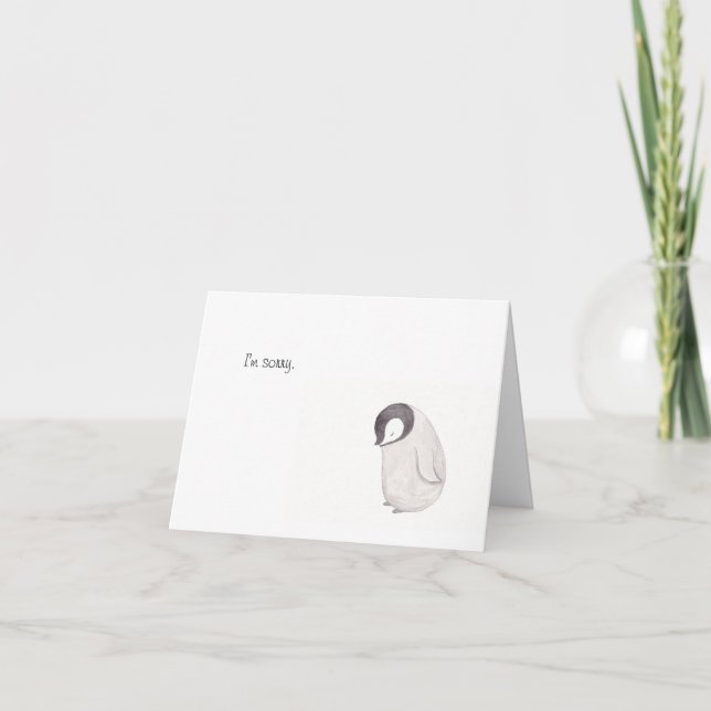 Sorry Cute Penguin Card by MiKa Art (Front)