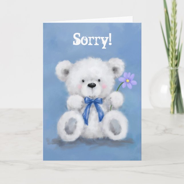 Sorry, cute teddy holding a flower card (Front)