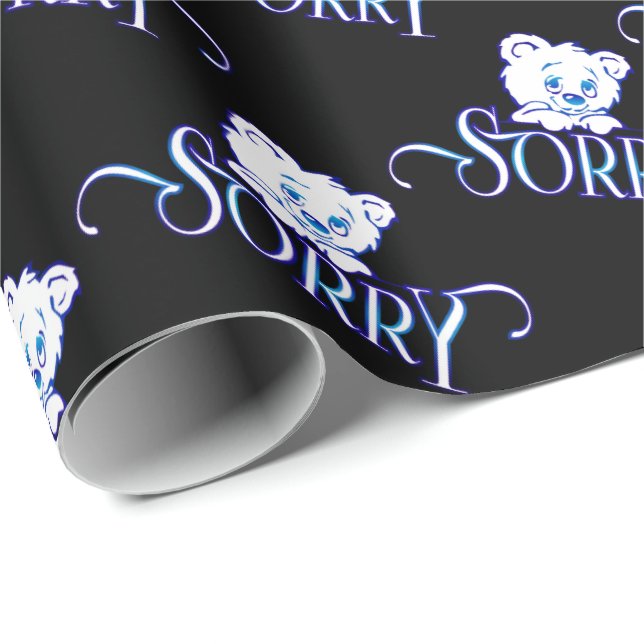 SORRY EYES BEAR ON BLACK WRAPPING PAPER (Roll Corner)