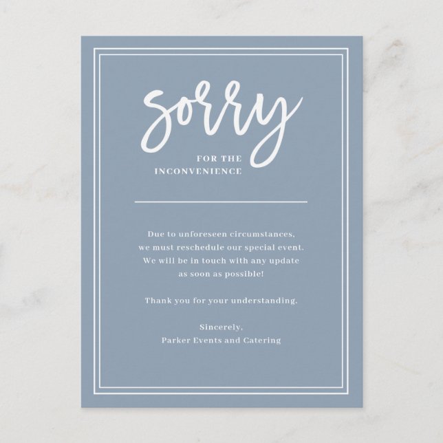 Sorry for Inconvenience | Cancellation or Postpone Announcement Postcard (Front)