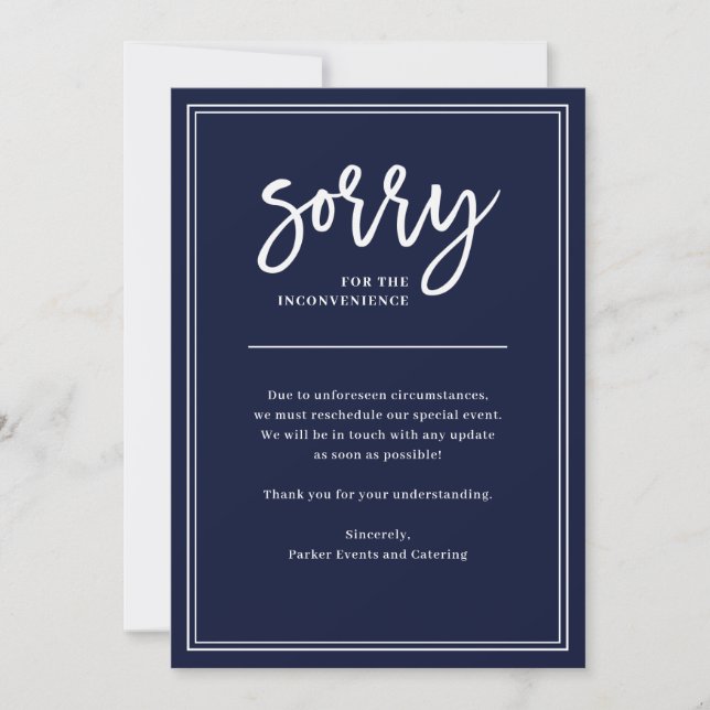 Sorry for Inconvenience | Cancellation or Postpone Invitation (Front)