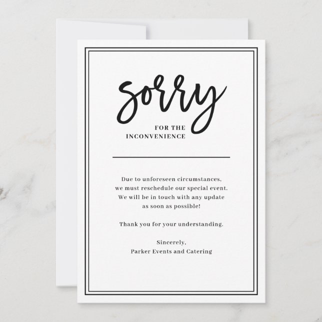 Sorry for Inconvenience | Cancellation or Postpone Invitation (Front)