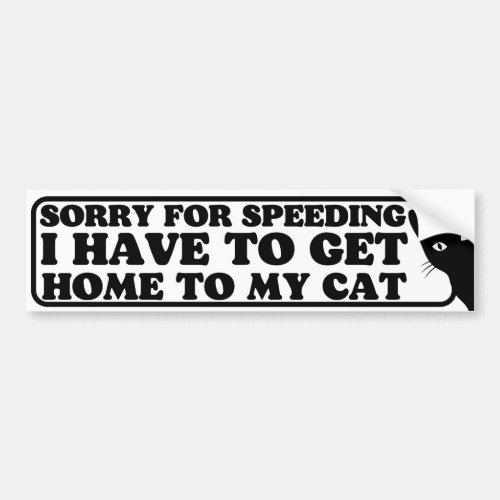 Sorry for speeding I have to get home to my cat Bumper Sticker