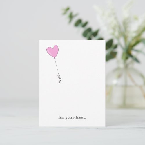 Sorry for Your Loss _ Sweet Pink Balloon Sympathy Postcard