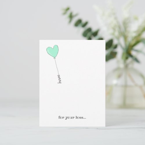 Sorry for Your Loss _ Sweet Teal Balloon Sympathy Postcard