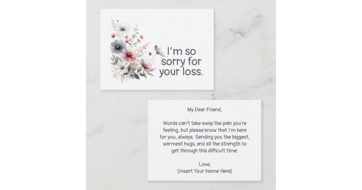 Sorry Simple Note Sorry For Your Loss Sympathy Condolence Note Card | Zazzle