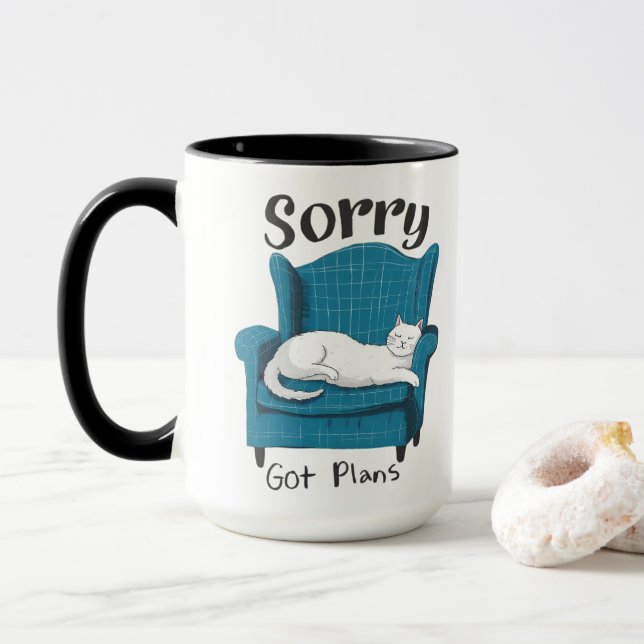 Sorry Got Plans Funny Cat Lover Gift  Mug (With Donut)