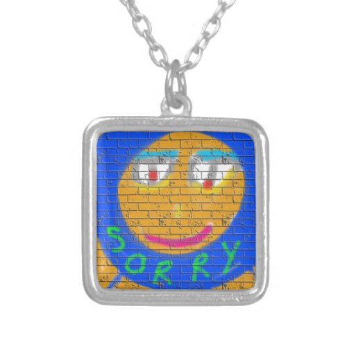 Sorry Graffiti Art Sad Face Sadness Regret Silver Plated Necklace