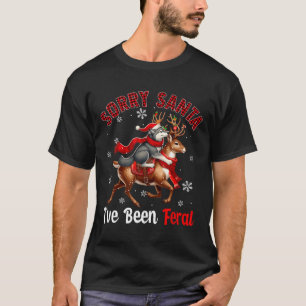 Sorry I've Been Feral Christmas Santa Wolf Riding T-Shirt