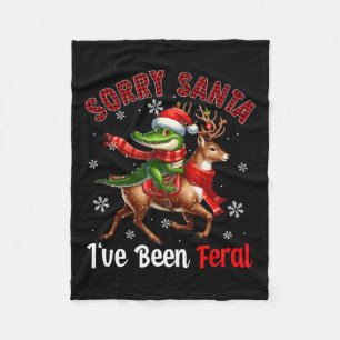 Sorry I've Been Feral Xmas Santa Alligator Riding  Fleece Blanket