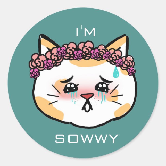Sorry Kawaii Cat Classic Round Sticker (Front)