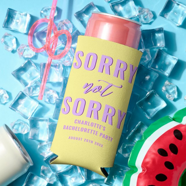 Sorry Not Sorry Bachelorette Party Favor Yellow Seltzer Can Cooler (In Situ Summer)