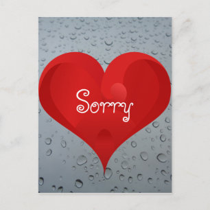 Sorry Regret Water Drops Window Rain Red Heart Postcard
