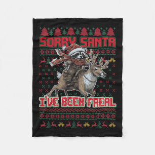 Sorry Santa I've Been Feral Christmas Holiday Racc Fleece Blanket