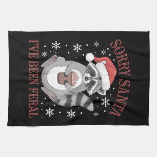 Sorry Santa I've Been Feral Christmas Raccoon Kitchen Towel