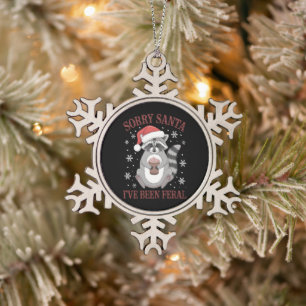 Sorry Santa I've Been Feral Christmas Raccoon Snowflake Pewter Christmas Ornament