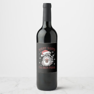 Sorry Santa I've Been Feral Christmas Raccoon  Wine Label