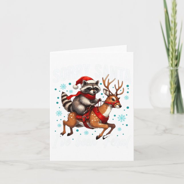 Sorry Santa I've Been Feral Cute Raccoon Christmas Card (Front)