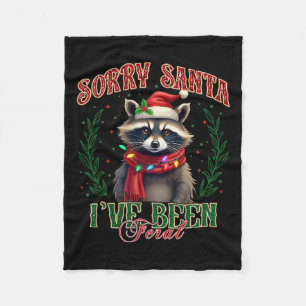 Sorry Santa I've Been Feral Cute Raccoon Christmas Fleece Blanket