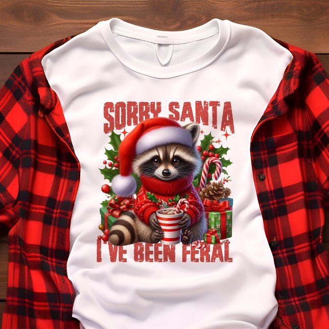 Sorry Santa I've Been Feral Cute Raccoon Christmas Tri-Blend Shirt (Creator Uploaded)