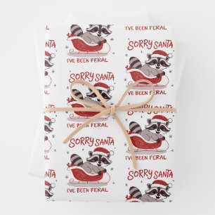 Sorry Santa I've Been Feral Funny Christmas Wrapping Paper Sheets