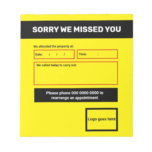 Sorry we missed you notepad design 