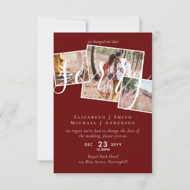 SORRY! Wedding Postponement Change of Date PHOTO (Front)