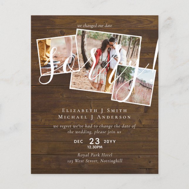 SORRY! Wedding Postponement Change of Date PHOTO (Front)