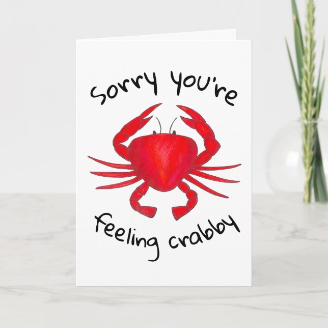 Sorry You're Feeling Crabby Red Crab Get Well Soon Card (Front)