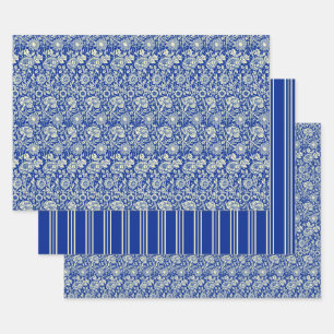 Sorta Blue Calico and Stripes Wrapping Paper Sheets