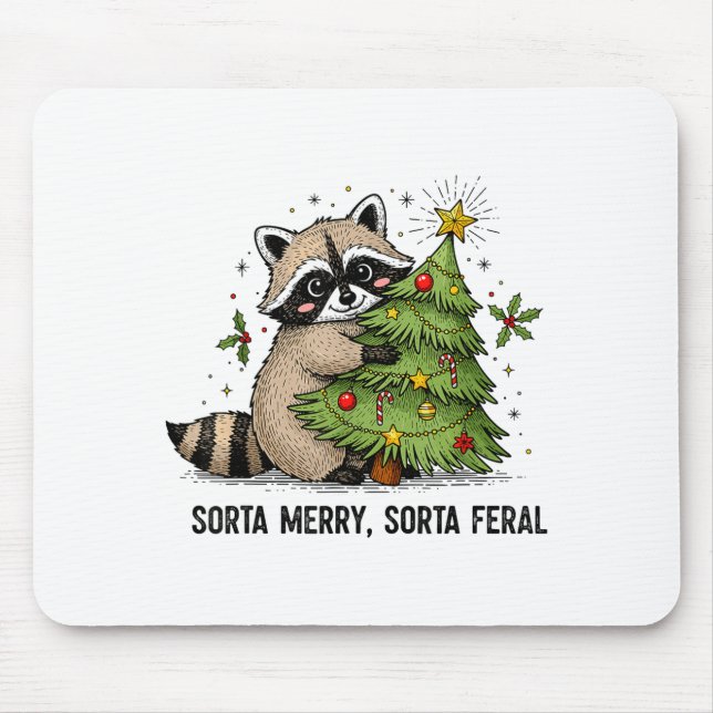 Sorta Merry Sorta Feral Christmas Raccoon Trash Pa Mouse Pad (Front)