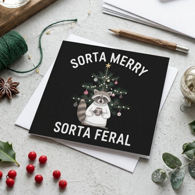 Sorta Merry Sorta Feral Funny Christmas Raccoon Holiday Card (Creator Uploaded)