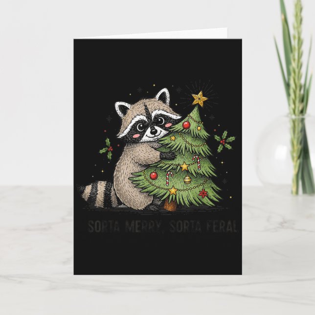 Sorta Merry Sorta Feral Funny Xmas Raccoon Cute An Card (Front)