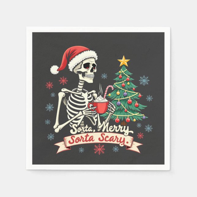 Sorta Merry Sorta Scary Spooky Skeleton Xmas  Napkins (Front)