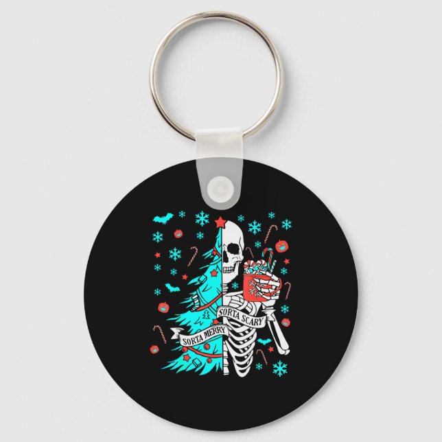 Sorta Merry Sorta Y Funny Christmas Skeleton Tree  Keychain (Front)