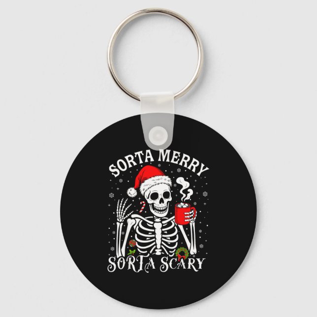 Sorta Merry Sorta Y Retro Skeleton Hot Cocoa Chris Keychain (Front)