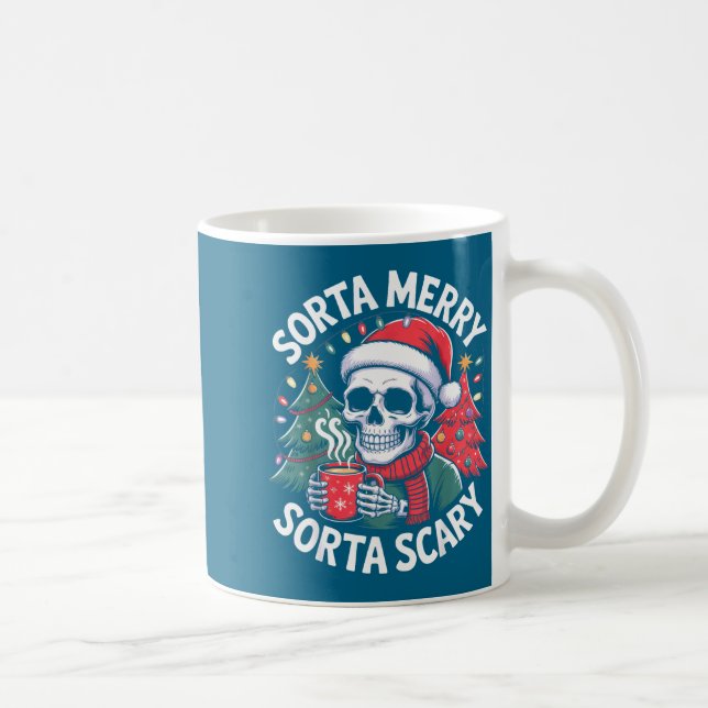 Sorta Merry Sorta Y Skeleton With Santa Hat  Coffee Mug (Right)
