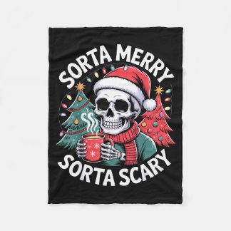 Sorta Merry Sorta Y Skeleton With Santa Hat  Fleece Blanket