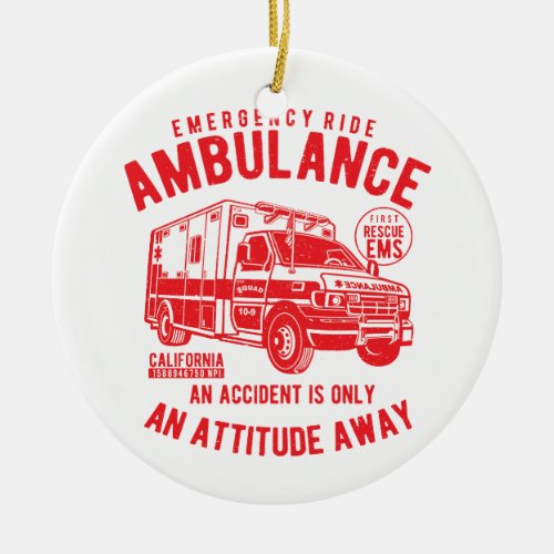 SOS Emergency Ride Ambulance EMS Rescue Ceramic Ornament