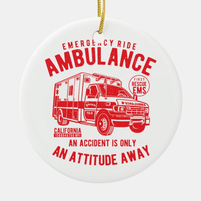 SOS Emergency Ride Ambulance EMS Rescue Ceramic Ornament (Front)