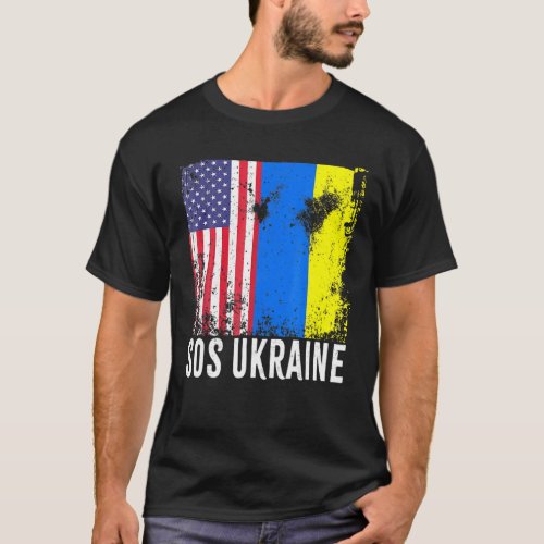 Sos Ukraine Flag American Flag Support Ukraine Map T_Shirt