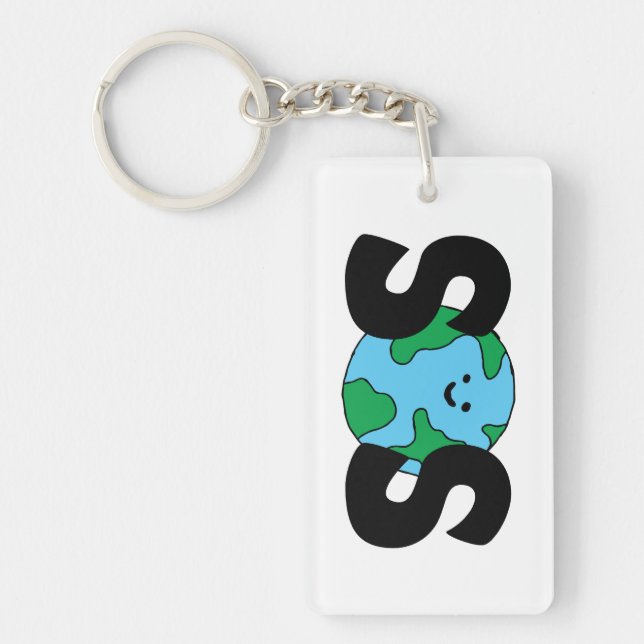 SOS World Ecofriendly Icon Happy Earth Clipart Eco Keychain (Front)