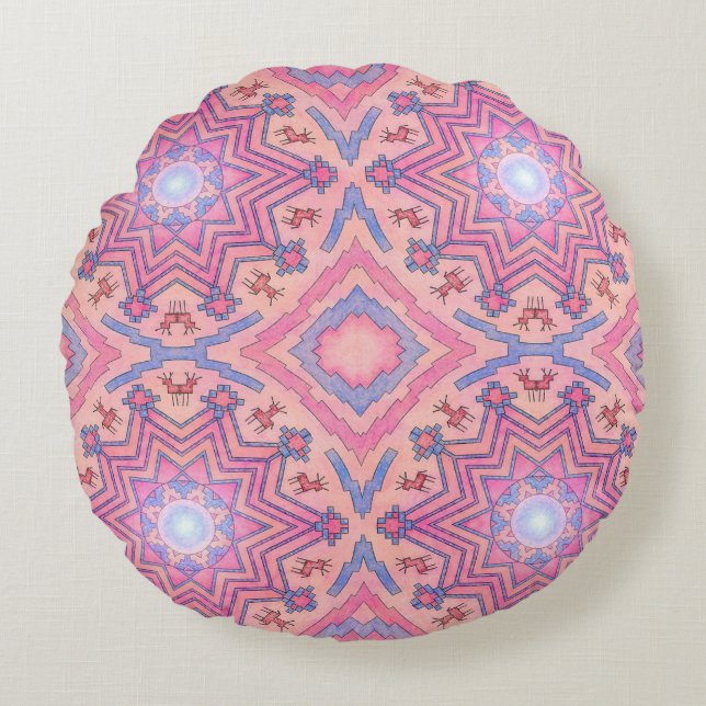 Soul Circle - Folklore Mandala of Inner Peace Round Pillow (Front)