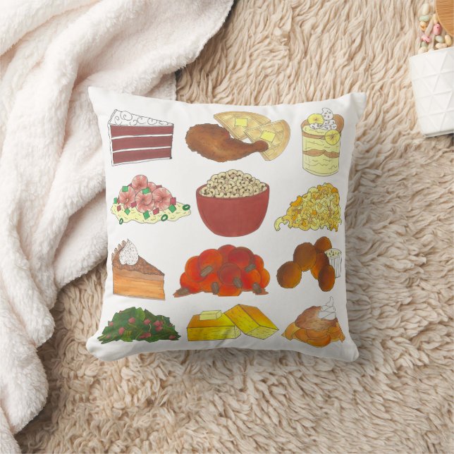 Soul Food Favorites Foodie Southern Cuisine Throw Pillow (Blanket)