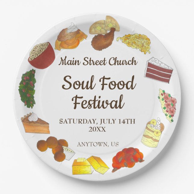 Soul Food Festival Event Southern Cuisine Cooking Paper Plates (Front)