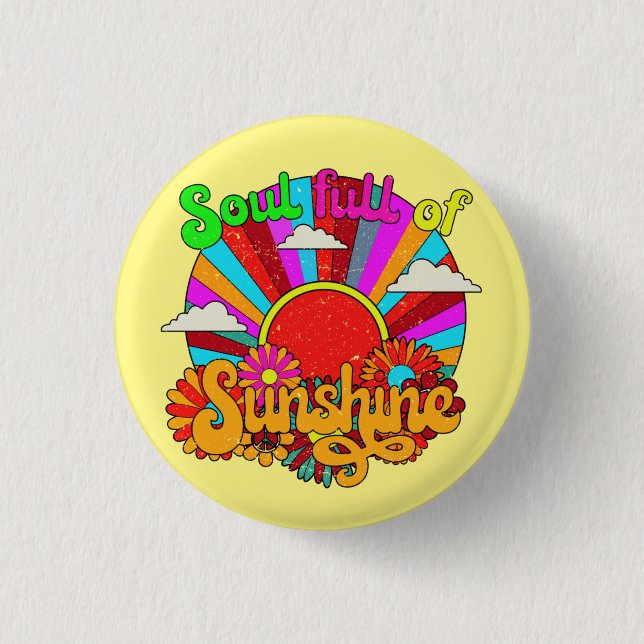 Soul Full Of Sunshine - colorful retro sun Button (Front)